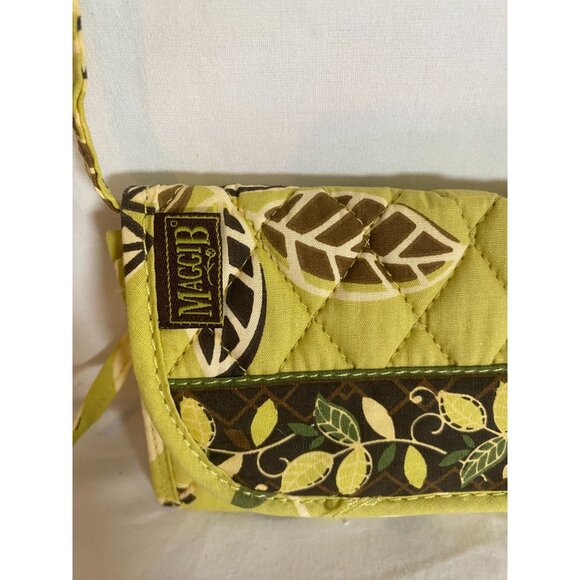 Maggi B Quilted Green & Brown Leaf Patter Quilted Tri-Fold Crossbody Wallet - Picture 8 of 8